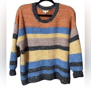 C&C California W 2X Marled Striped Crew Neck Soft Knit Sweater 90s Academia Boho